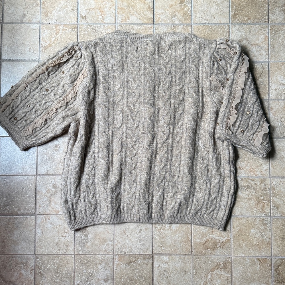 Maeve Ruffled Embellished Short Sleeve Cardigan Sweater Sparkle Anthropologie XL - Picture 9 of 16